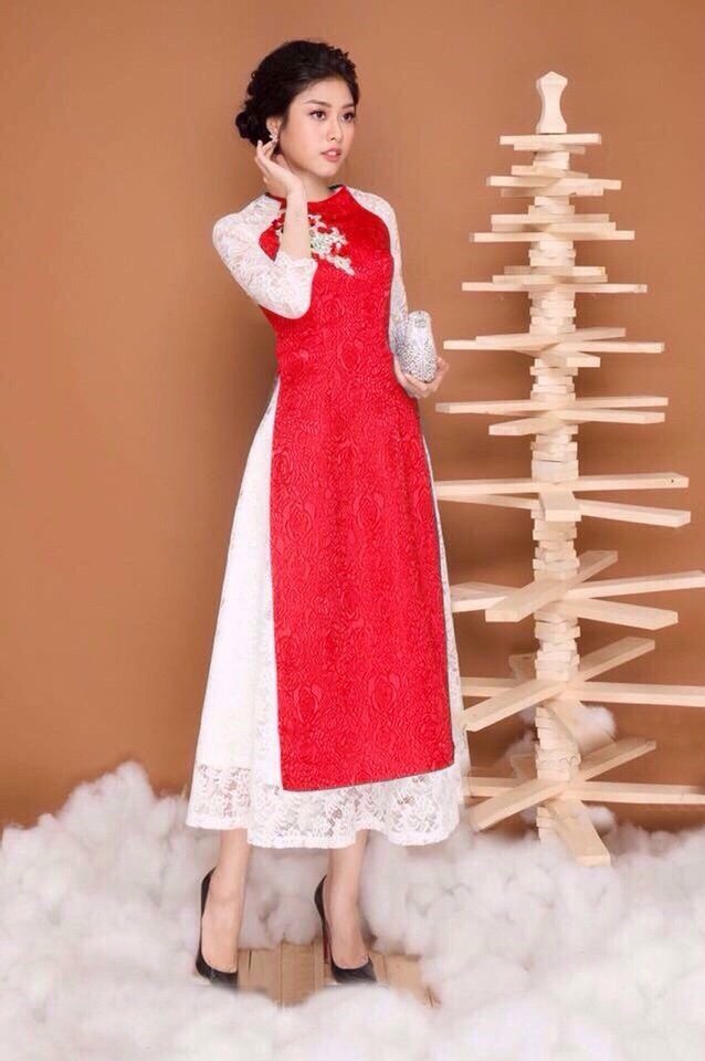 SET ÁO DÀI THÊU HOA HỒNG - AV359